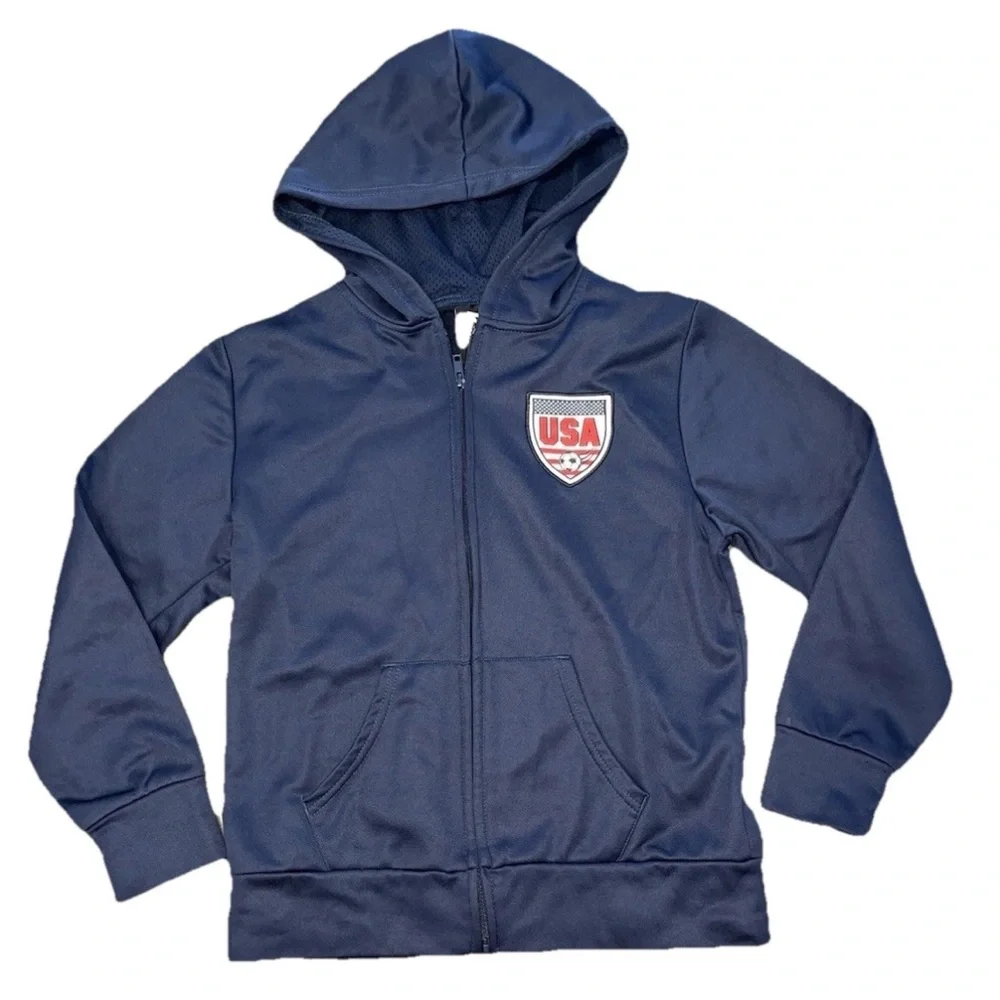 USA Soccer Full Zip Track Jacket Hoodie Kangaroo Pocket EUC Boys Large